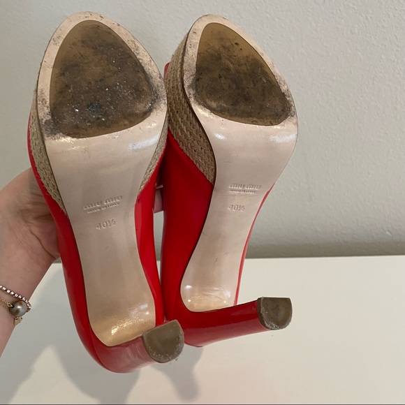 🇮🇹 MiuMiu very high heels red patent pumps open-toe - Picture 5 of 9